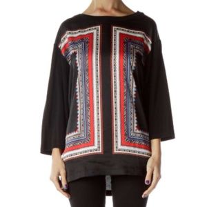 Mango MNG Collection Black Scarf Print Top Blouse Large L